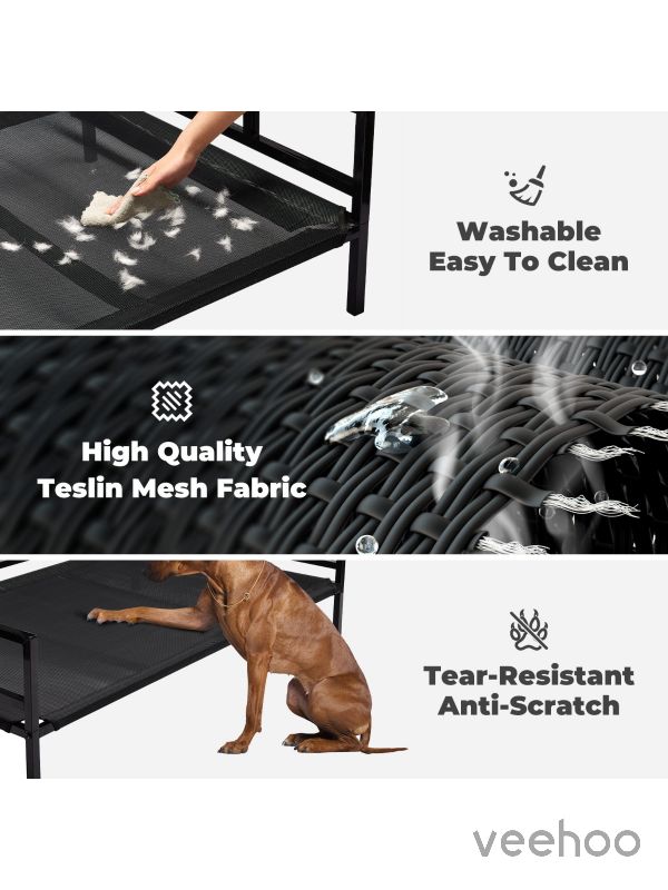 Veehoo Metal Elevated Dog Bed, Cooling Raised Pet Cot with Washable Mesh,  Medium, Black Silver 