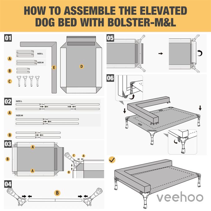 Veehoo L-shaped Pet Bed with Bolster