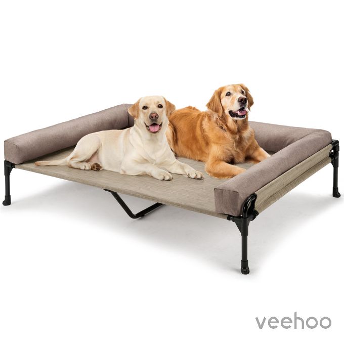 Veehoo Elevated Dog Bed with Three-sided Bolster