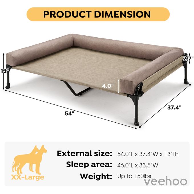 Veehoo Elevated Dog Bed with Three-sided Bolster