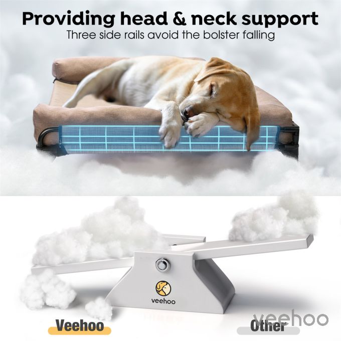 Veehoo Elevated Dog Bed with Three-sided Bolster